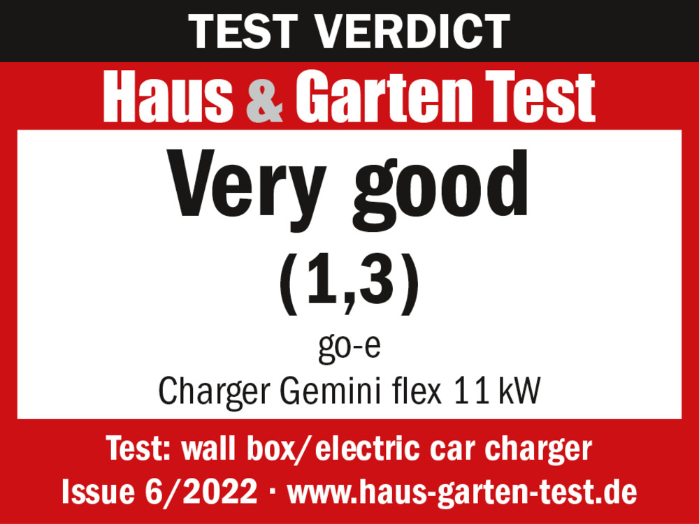 Test verdict go-e Charger Gemini flex 11 kW "very good" in Haus und Garten test