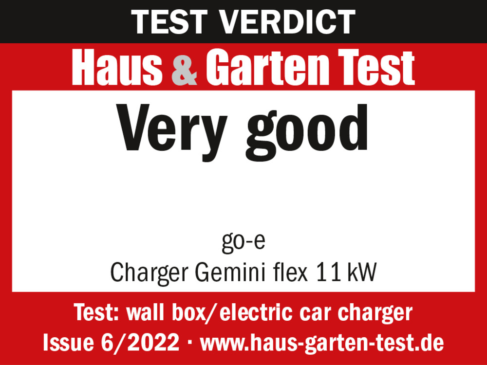 Testbetyg go-e Charger Gemini flex 11 kW "very good" i Haus & Garten Test