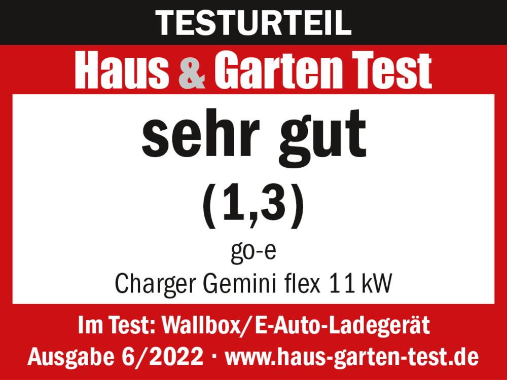Testurteil go-e Charger Gemini flex 11 kW "Sehr gut" in Haus & Garten Test