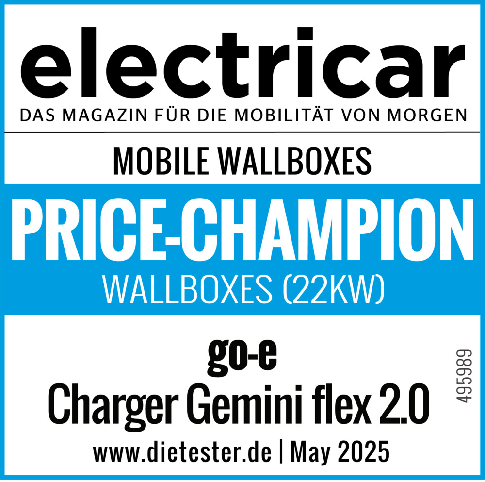 Test seal „electricar“ mobile Wallbox Gemini flex 2.0 ‘Price Champion’