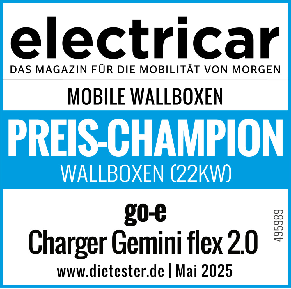 Testsiegel „electricar“ mobile Wallbox Gemini flex 2.0 "Preis-Champion" Testsiegel „electricar“ mobile Wallbox Gemini flex 2.0 "Preis-Champion"