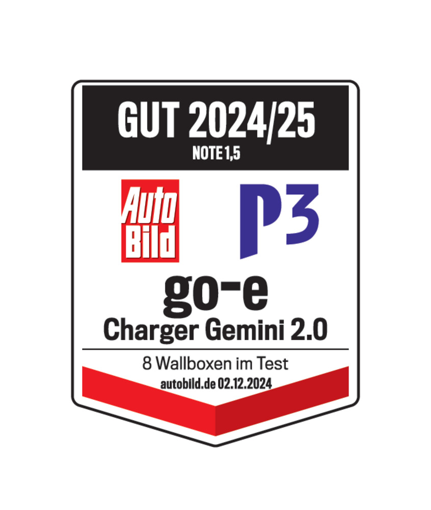 Testurteil go-e Charger Gemini 2.0 11 kW "Gut" in Auto Bild und P3 Wallbox-Test