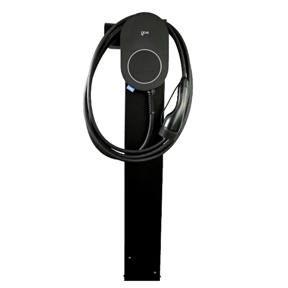 go-e Stand PRO with go-e Charger PRO CABLE and plug holder | font view go-e Stand PRO with go-e Charger PRO CABLE and plug holder | font view